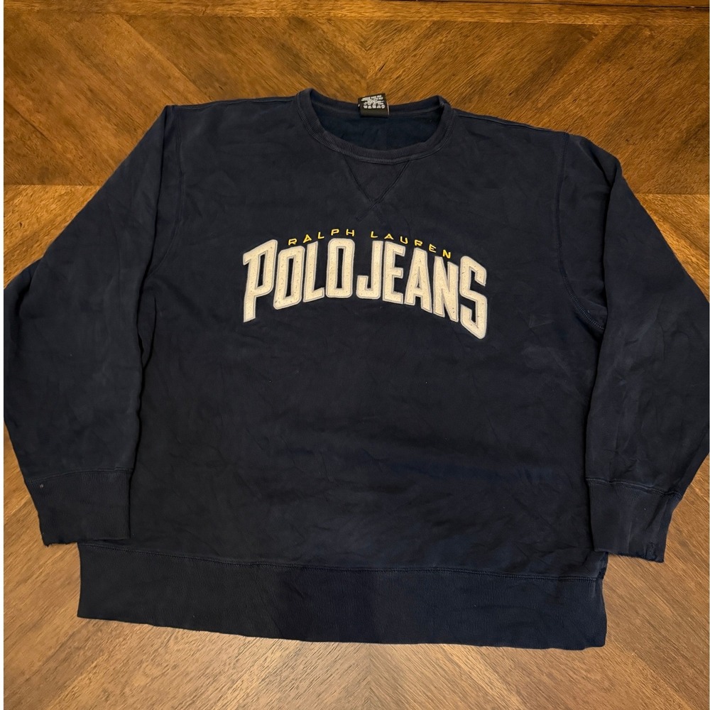 Vintage Ralph Lauren Polo Jeans Co Sweatshirt Navy Blue Spellout XL Mens